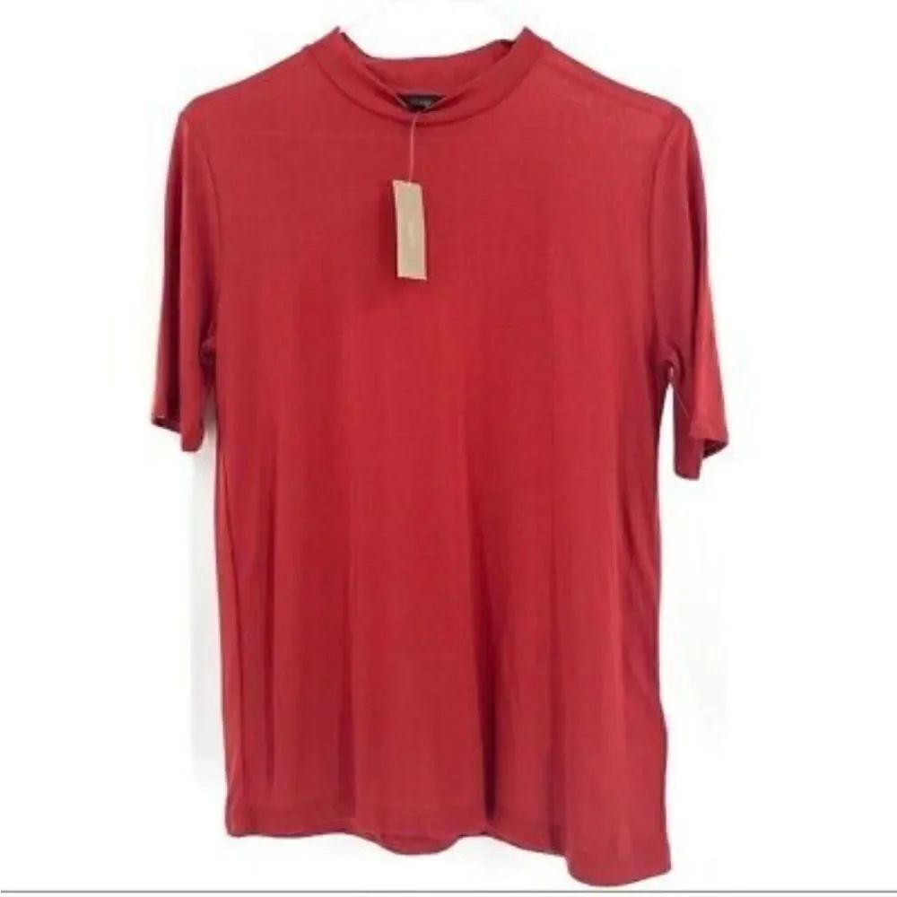 NWT J CREW Tencel Mock Neck Short Sleeve T Shirt Rust